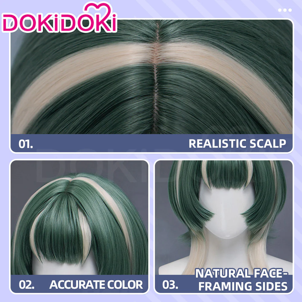DokiDoki Anime GACHIAKUTA Cosplay Guita Wig / Prop Short Green Silver Highlight Hair - Image 5