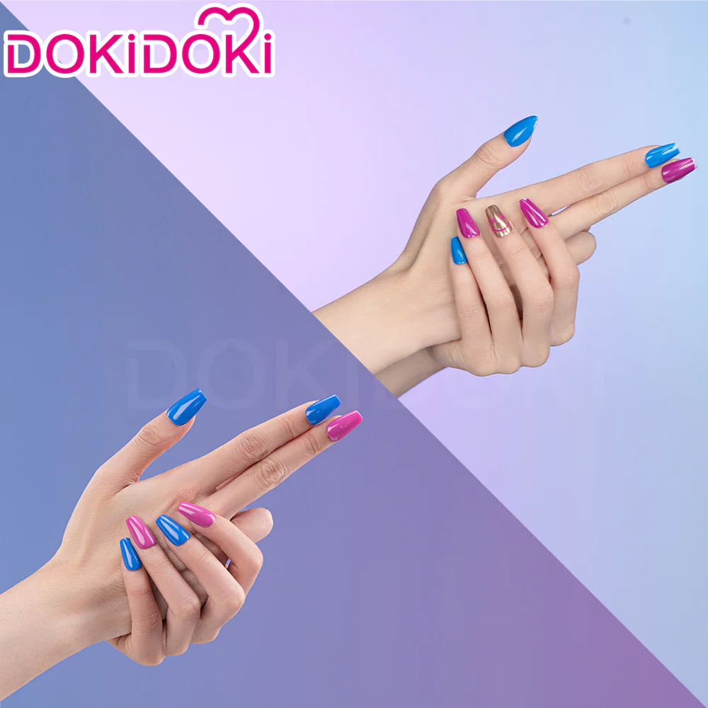 DokiDoki Anime Game Cosplay Blue Pink Colorful Press-on Nails