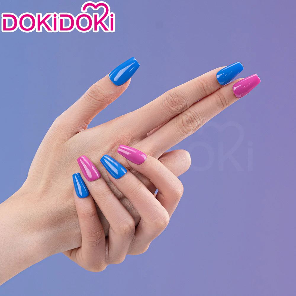 DokiDoki Anime Game Cosplay Blue Pink Colorful Press-on Nails - Image 2