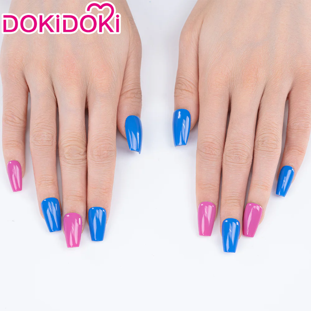 DokiDoki Anime Game Cosplay Blue Pink Colorful Press-on Nails - Image 4