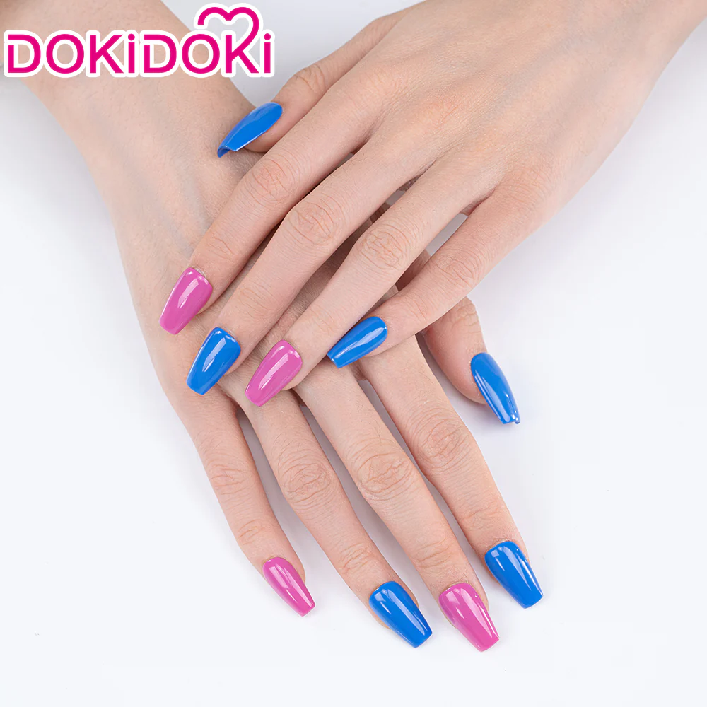 DokiDoki Anime Game Cosplay Blue Pink Colorful Press-on Nails - Image 5