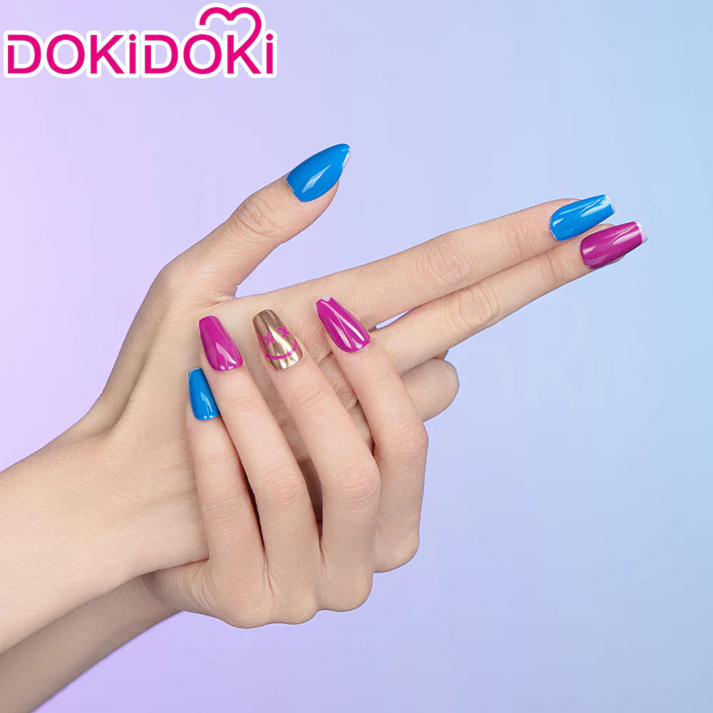 DokiDoki Anime Game Cosplay Blue Pink Colorful Press-on Nails - Image 7