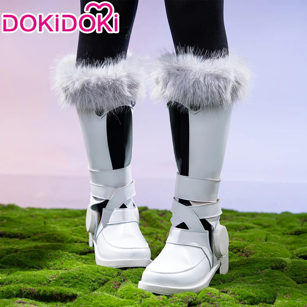 DokiDoki Anime Game Cosplay Shoes Grey Black Fur Boots