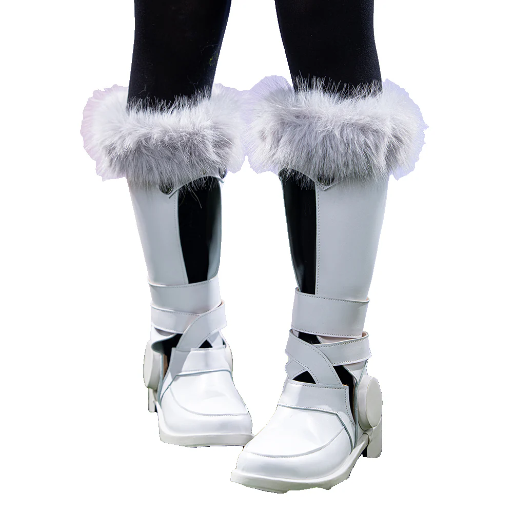 DokiDoki Anime Game Cosplay Shoes Grey Black Fur Boots - Image 2
