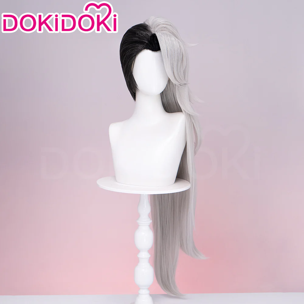 DokiDoki Anime Hell Boss Cosplay Wig Long Straight Black White Hair - Image 2