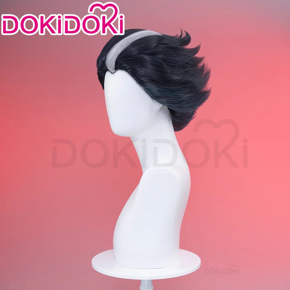 【Ready For Ship】DokiDoki Anime Hell Boss Cosplay Wig Short Straight Black White Highlight Hair - Image 2