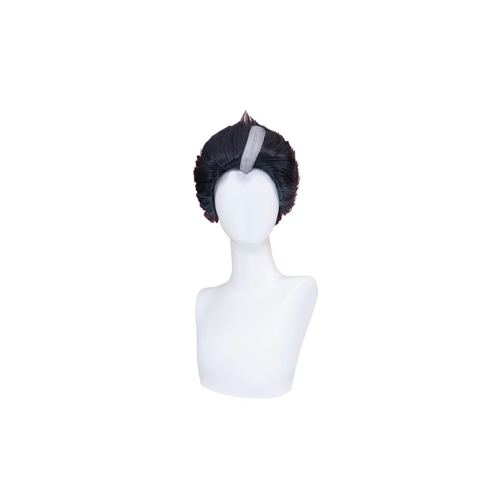 【Ready For Ship】DokiDoki Anime Hell Boss Cosplay Wig Short Straight Black White Highlight Hair - Image 5
