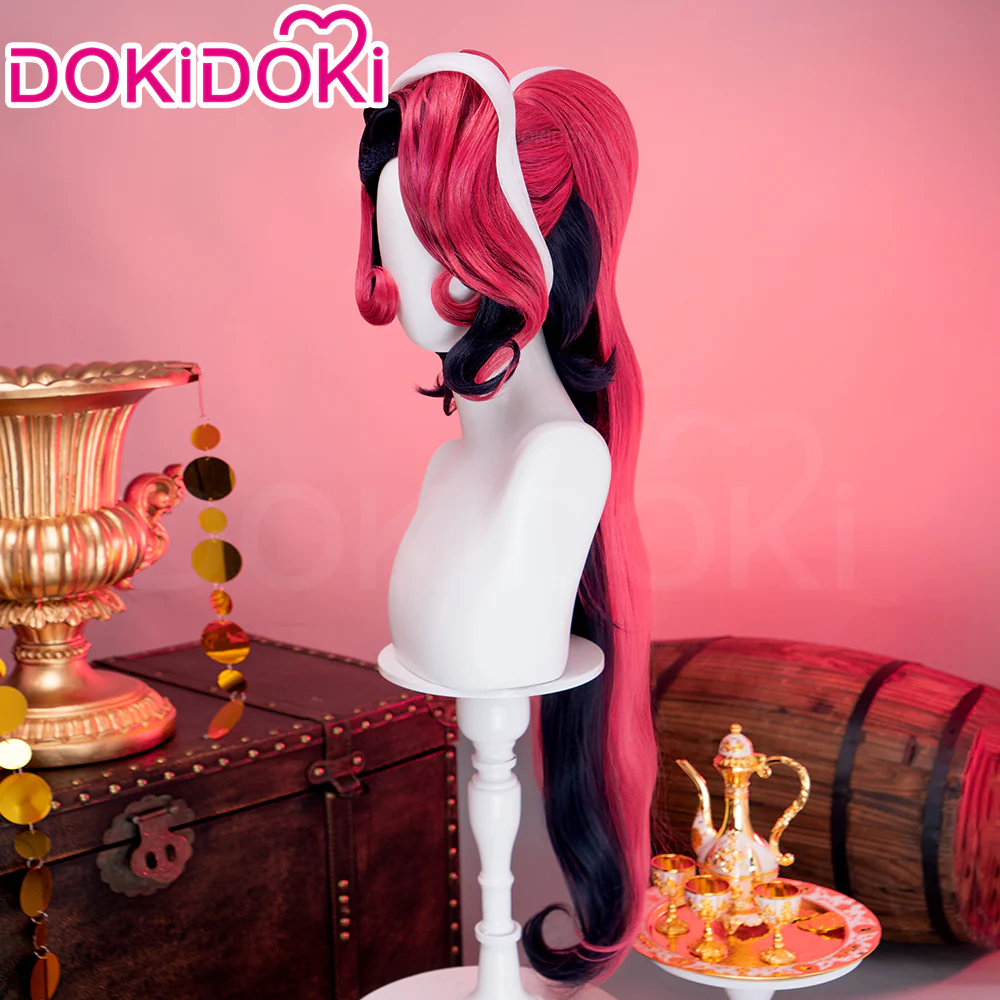 【Ready For Ship】DokiDoki Anime Hell Hotel Cosplay Wig / Earring Long Curly Pink Black Double Ponytail Hair - Image 12