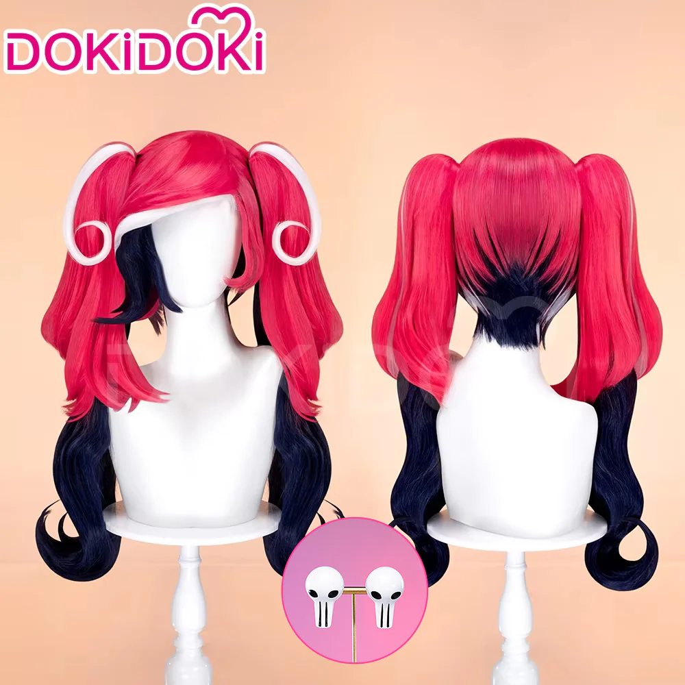 【Ready For Ship】DokiDoki Anime Hell Hotel Cosplay Wig / Earring Long Curly Pink Black Double Ponytail Hair - Image 3