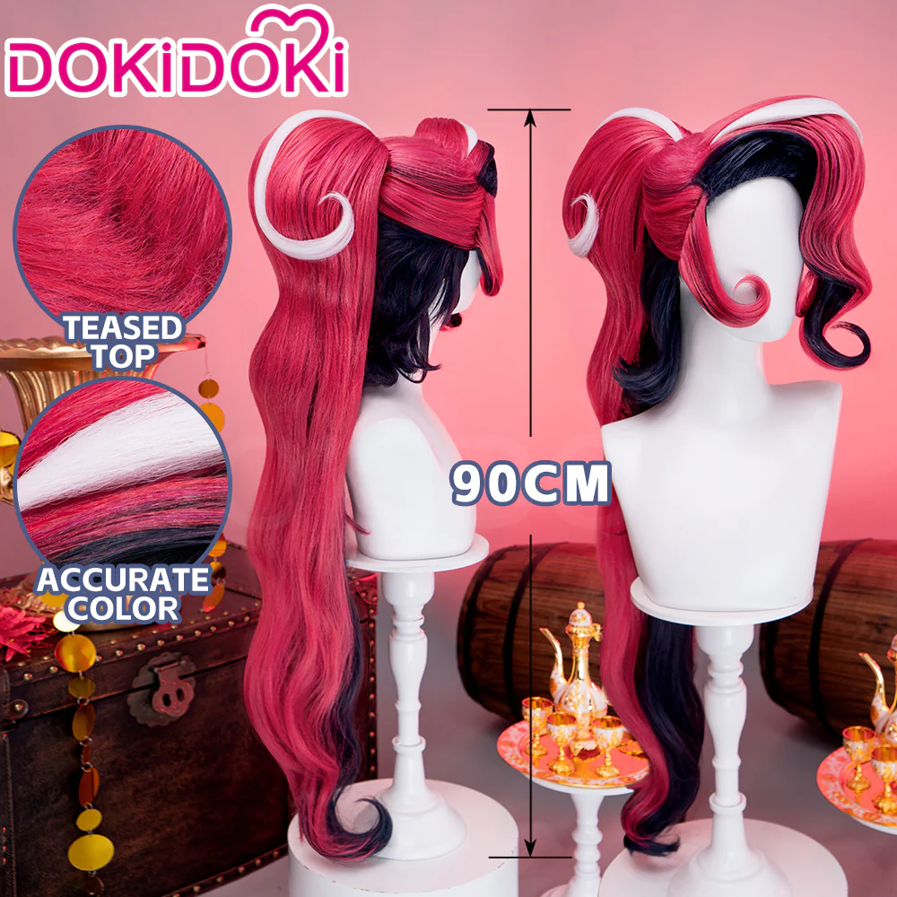 【Ready For Ship】DokiDoki Anime Hell Hotel Cosplay Wig / Earring Long Curly Pink Black Double Ponytail Hair - Image 8
