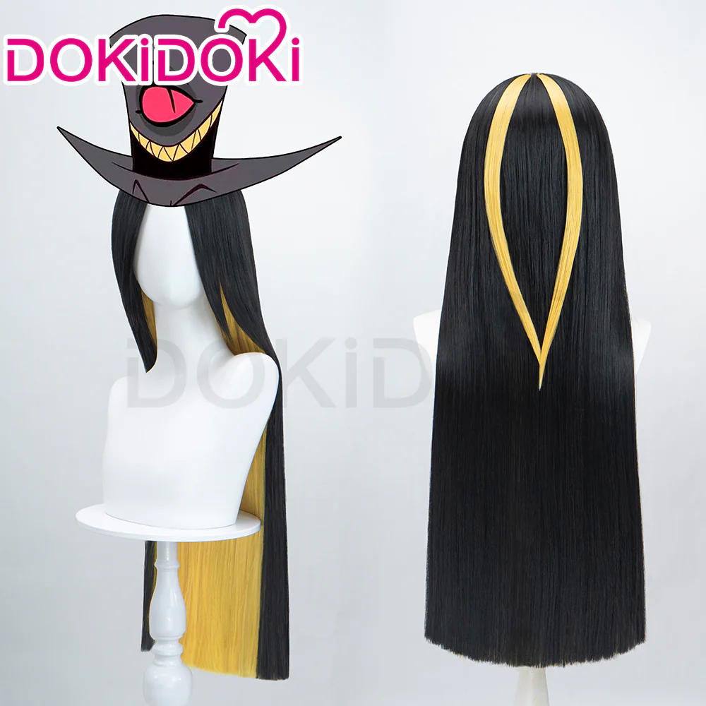 【Ready For Ship】DokiDoki Anime Hell Hotel Cosplay Wig Long Straight Black Yellow Hair