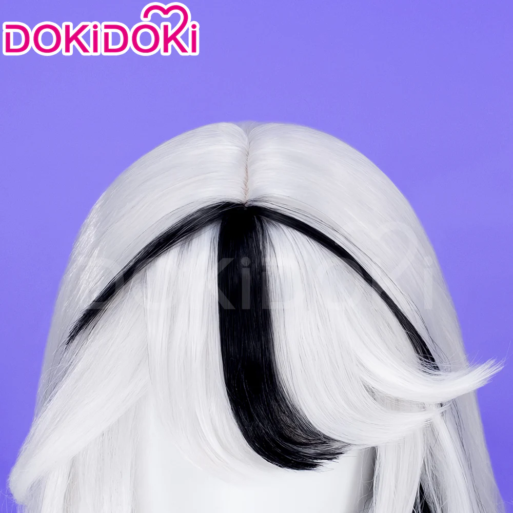 【Ready For Ship】DokiDoki Anime Hell Hotel Cosplay Wig Long Straight White Black Highlight Hair - Image 4