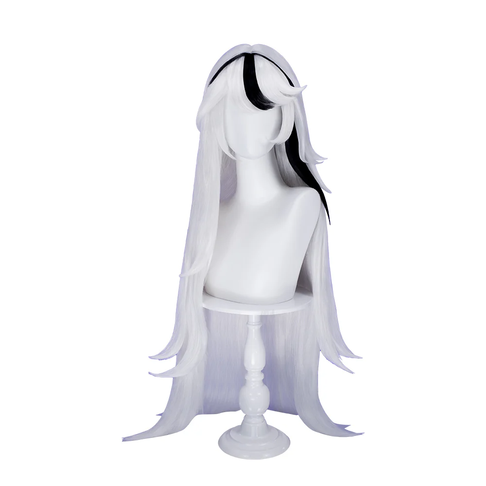【Ready For Ship】DokiDoki Anime Hell Hotel Cosplay Wig Long Straight White Black Highlight Hair - Image 5