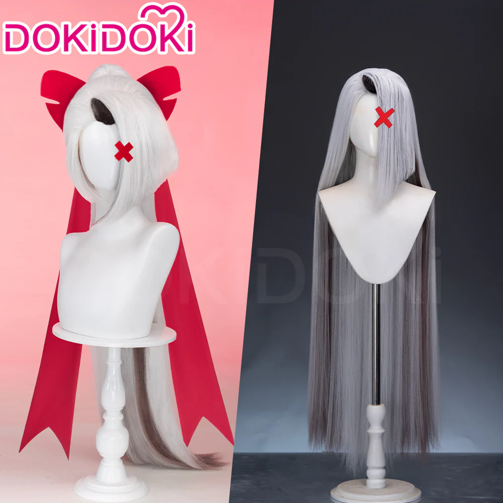 【Long Ver Ready For Ship】DokiDoki Anime Hell Hotel Cosplay Wig Long / Ponytail Straight White Hair / Bow Headgear