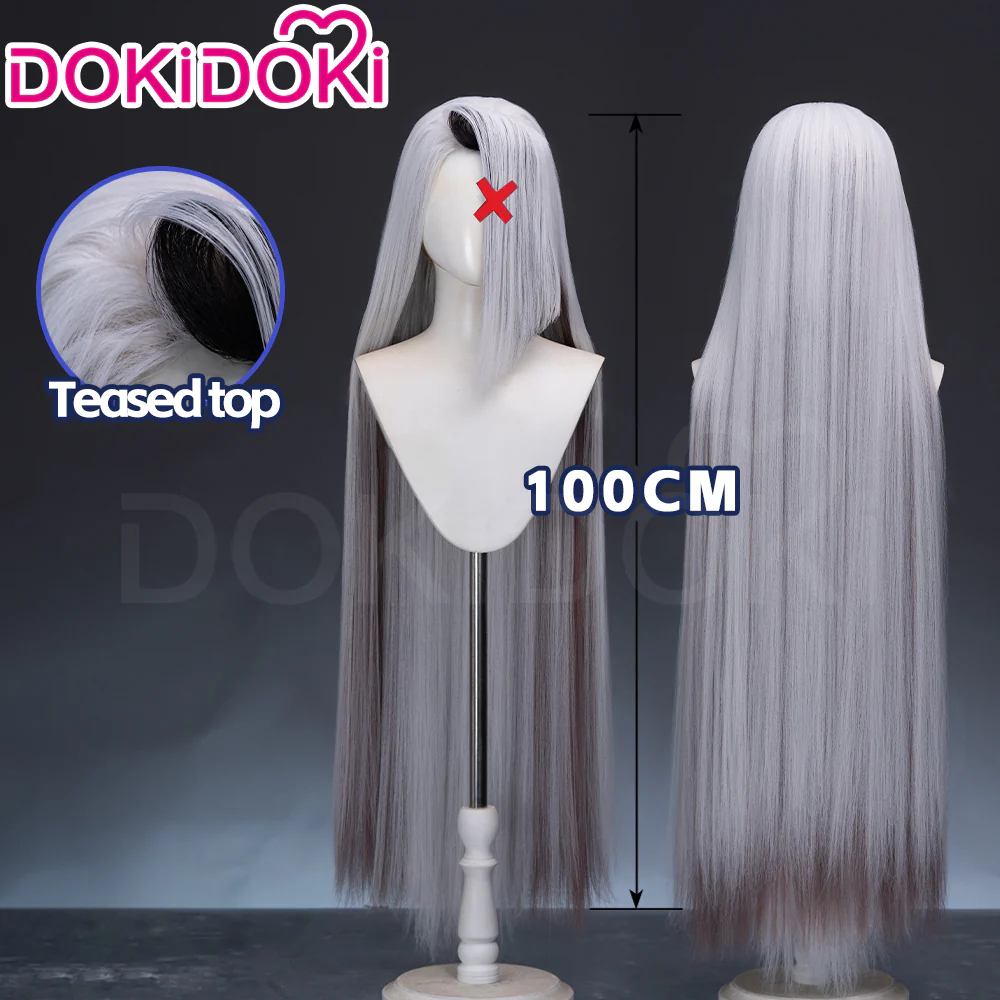 【Long Ver Ready For Ship】DokiDoki Anime Hell Hotel Cosplay Wig Long / Ponytail Straight White Hair / Bow Headgear - Image 2