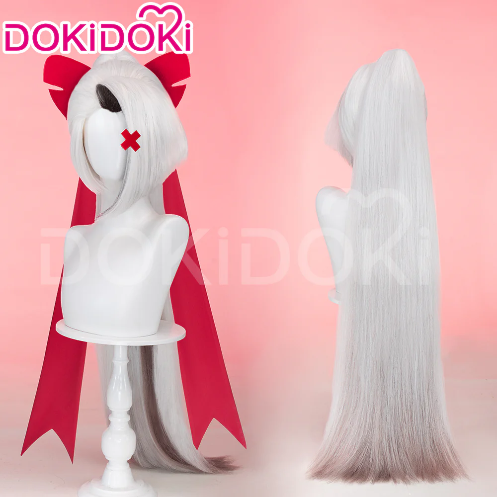 【Long Ver Ready For Ship】DokiDoki Anime Hell Hotel Cosplay Wig Long / Ponytail Straight White Hair / Bow Headgear - Image 7