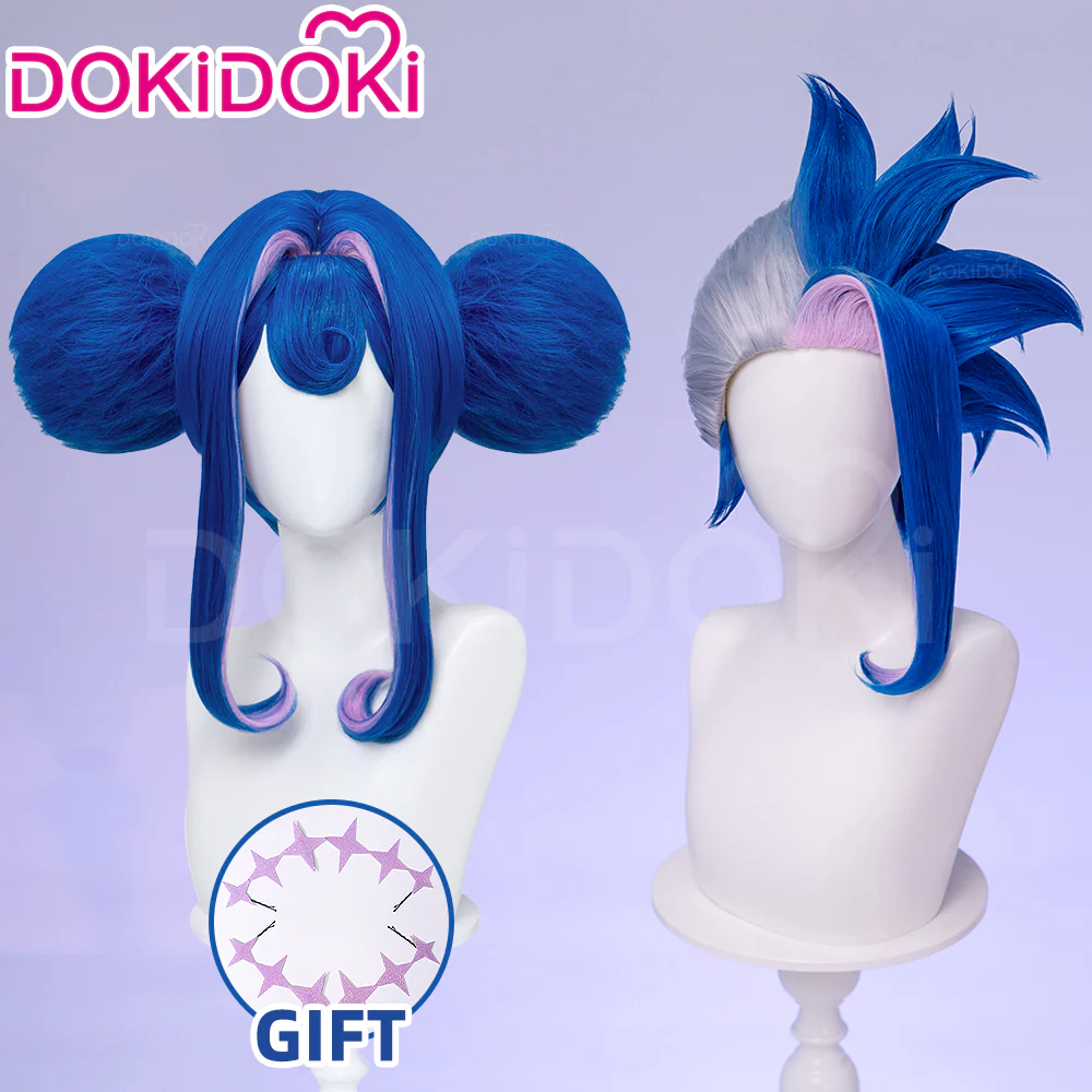 【Ready For Ship】DokiDoki Anime Cosplay Wig Blue Pink Highlight Hair Double Buns