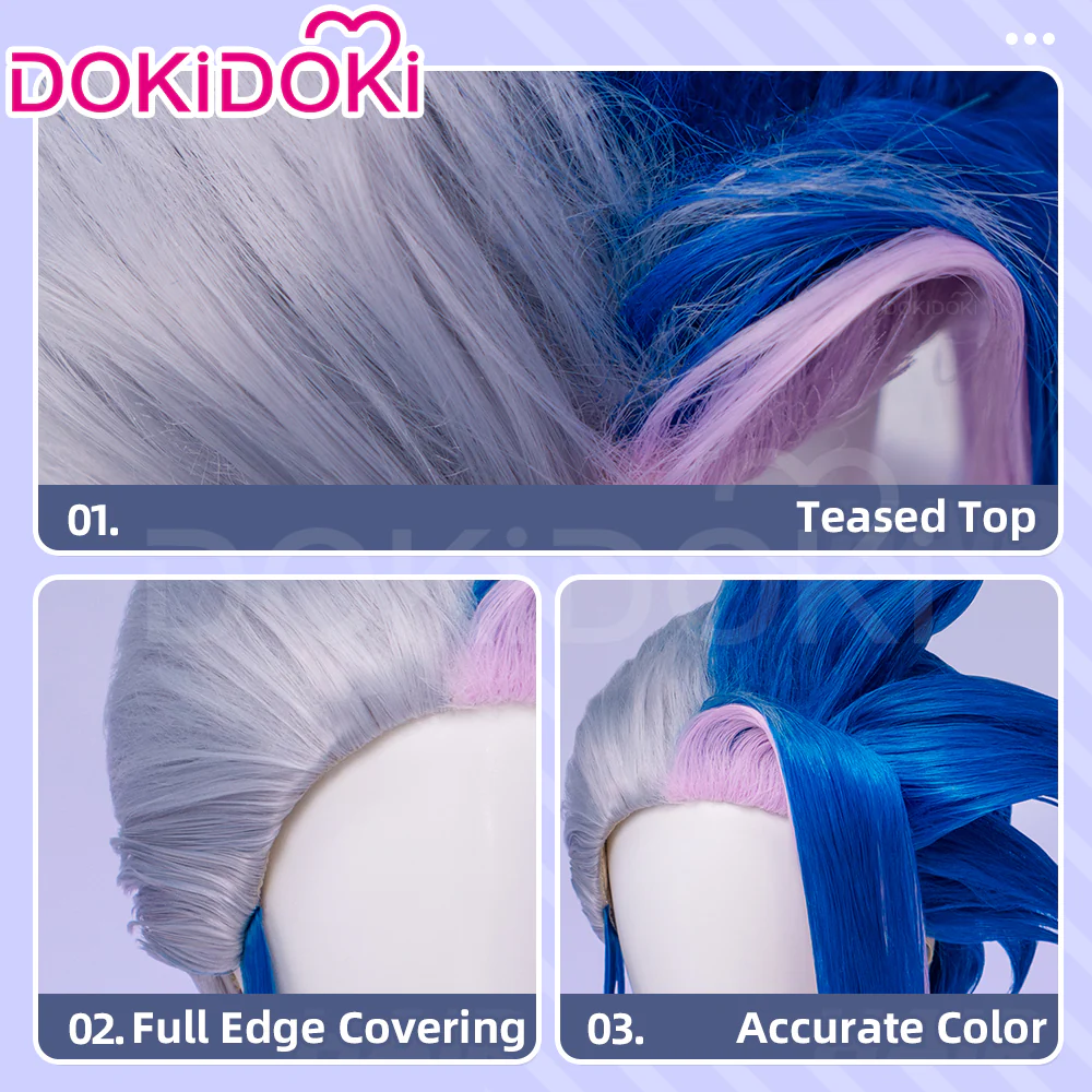 【Ready For Ship】DokiDoki Anime Cosplay Wig Blue Pink Highlight Hair Double Buns - Image 11