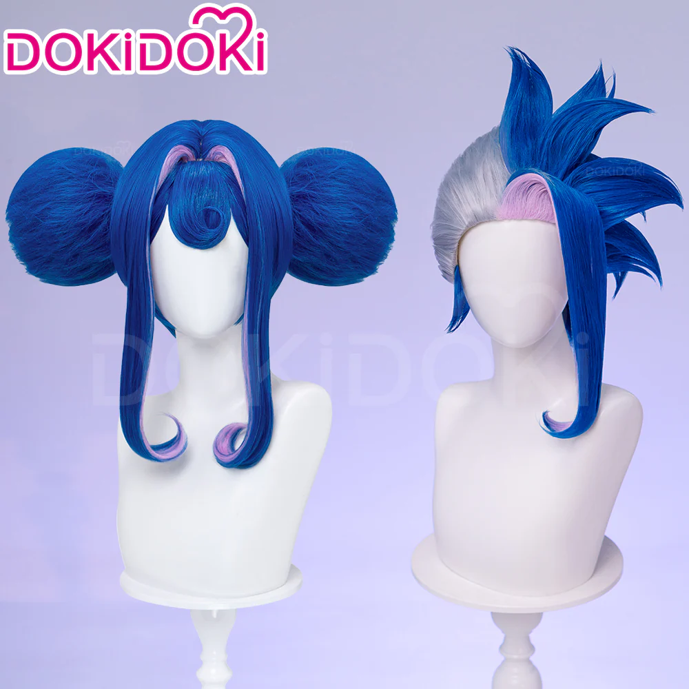 【Ready For Ship】DokiDoki Anime Cosplay Wig Blue Pink Highlight Hair Double Buns - Image 2