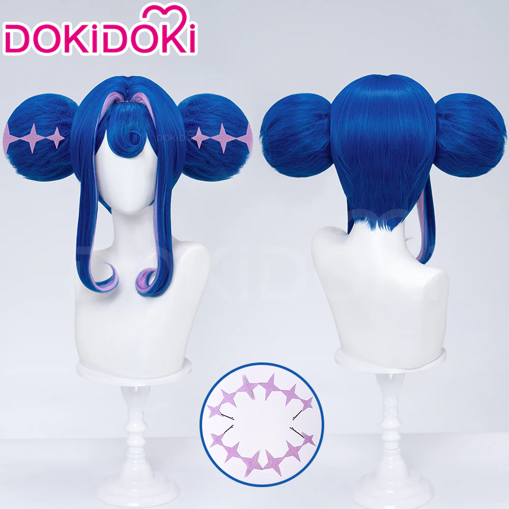 【Ready For Ship】DokiDoki Anime Cosplay Wig Blue Pink Highlight Hair Double Buns - Image 3