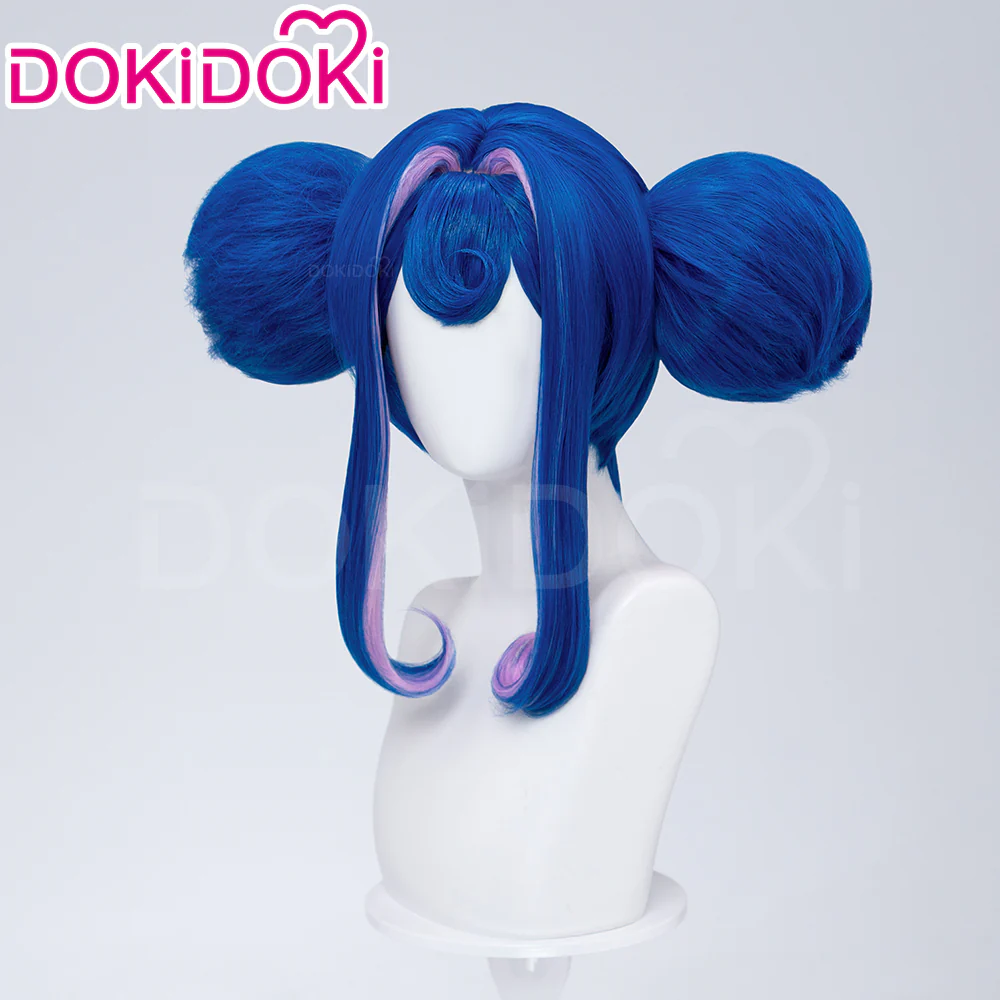 【Ready For Ship】DokiDoki Anime Cosplay Wig Blue Pink Highlight Hair Double Buns - Image 4