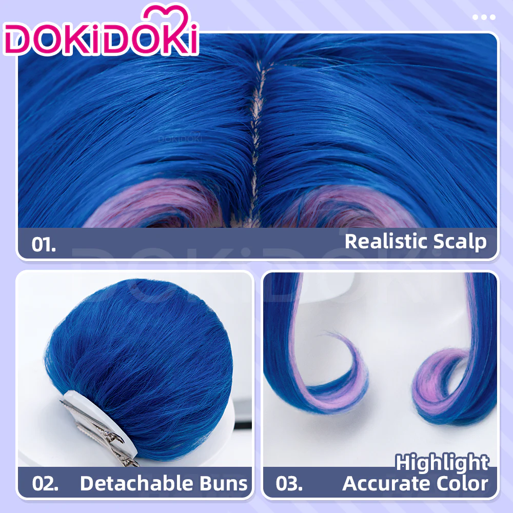 【Ready For Ship】DokiDoki Anime Cosplay Wig Blue Pink Highlight Hair Double Buns - Image 6