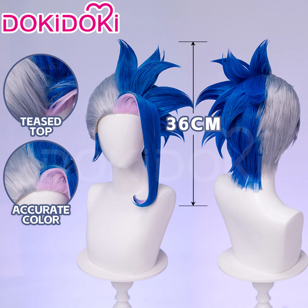 【Ready For Ship】DokiDoki Anime Cosplay Wig Blue Pink Highlight Hair Double Buns - Image 8