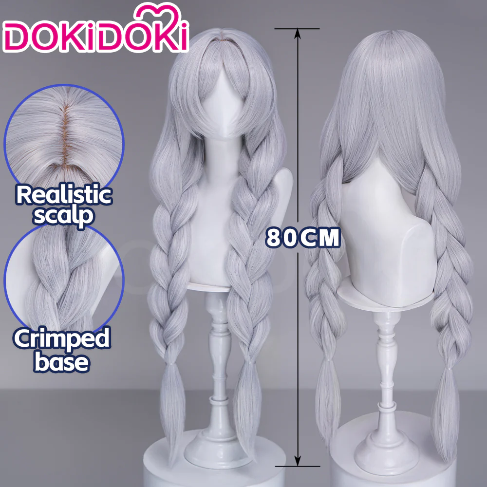 DokiDoki Anime Manga Cosplay Wig Short Straight Silver Hair Braided Bun Updo Twin Braids - Image 7