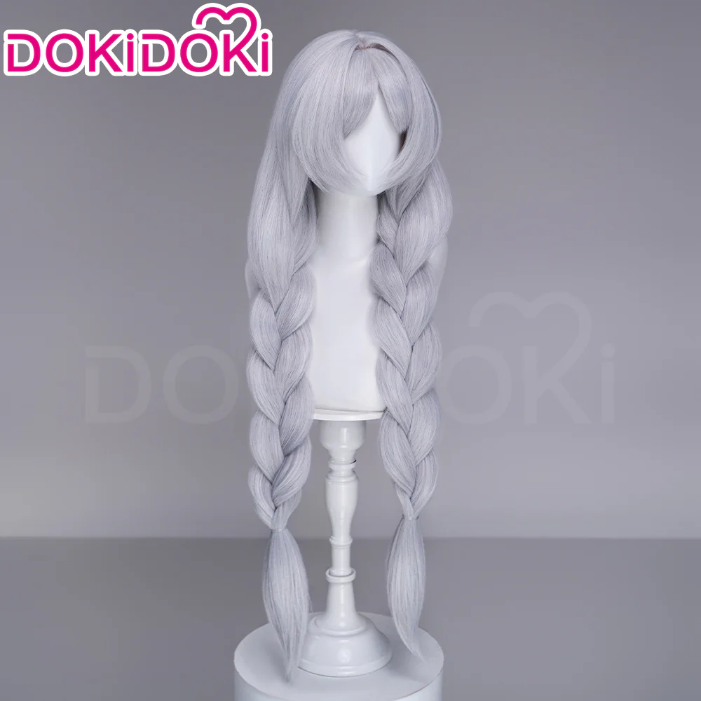 DokiDoki Anime Manga Cosplay Wig Short Straight Silver Hair Braided Bun Updo Twin Braids - Image 9