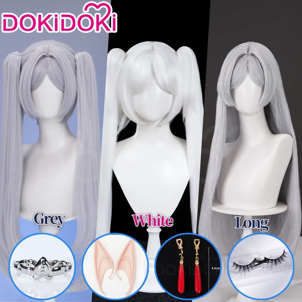 【Partially Ready For Ship】DokiDoki Anime Manga Cosplay Wig / Earrings/ Ring / Eyelashes Long Straight White Grey Hair
