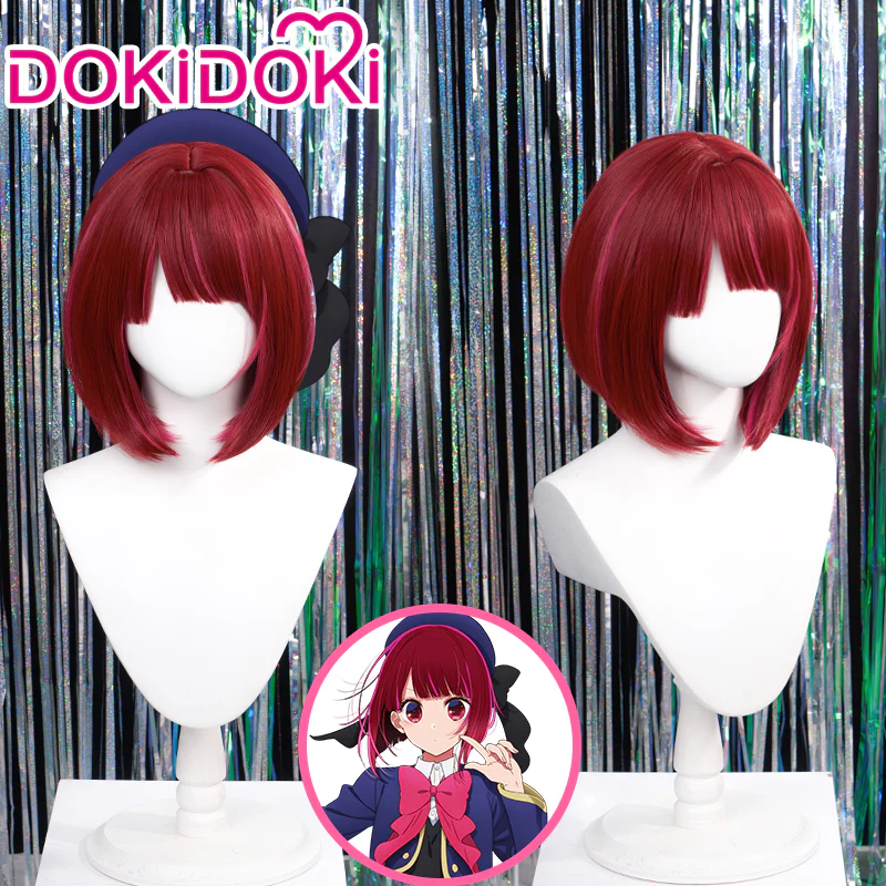 DokiDoki Anime Oshi no Ko Cosplay Arima Kana Wig Short Straight Red Pink Hair