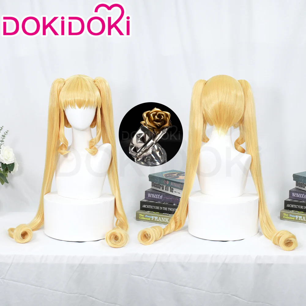 DokiDoki Anime Rozen Maiden Cosplay Shinku Wig / Ring Long Straight Yellow Hair Women Pure Ruby
