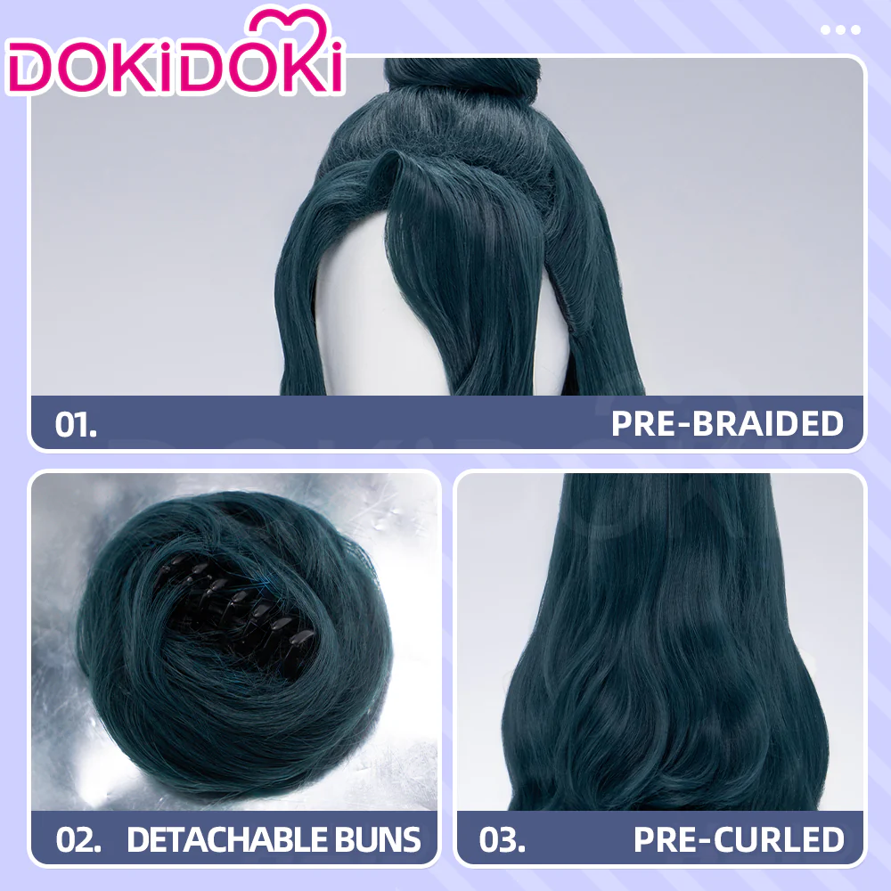 DokiDoki Anime The Apothecary Diaries Cosplay Suirei Wig Long Curly Dark Green Hair Detachable Bun Shisui - Image 4