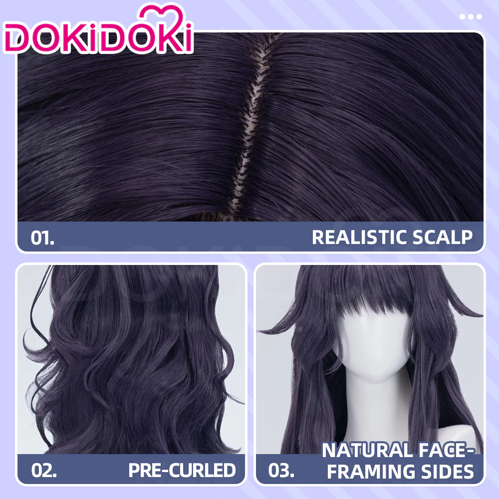 【Partially Ready For Ship】DokiDoki Anime The Fragrant Flower Blooms with Dignity Cosplay Waguri Kaoruko Wig Long Blackish Purple Hair Ponytail - Image 15