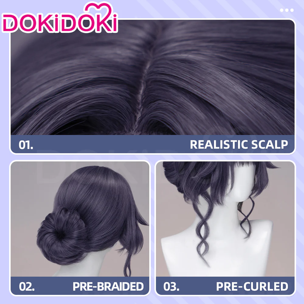 【Partially Ready For Ship】DokiDoki Anime The Fragrant Flower Blooms with Dignity Cosplay Waguri Kaoruko Wig Long Blackish Purple Hair Ponytail - Image 19
