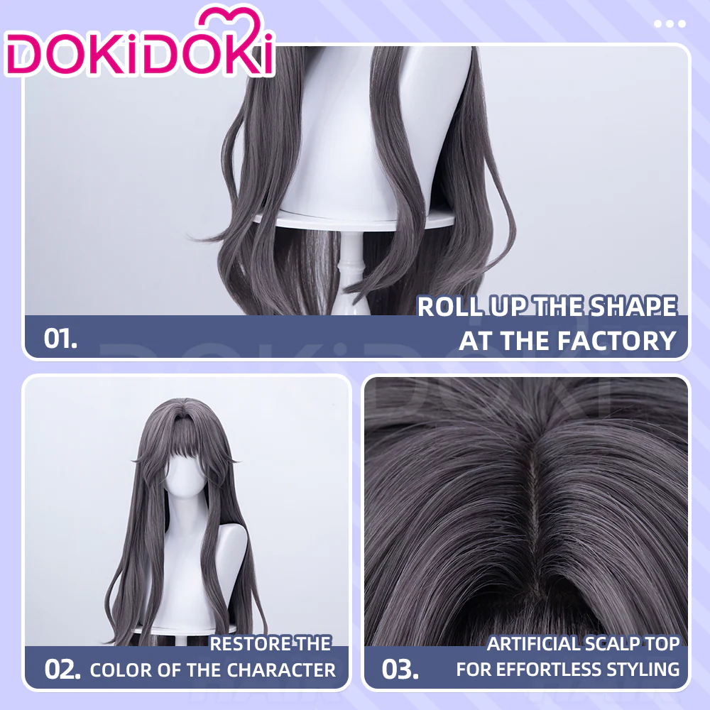 【Partially Ready For Ship】DokiDoki Anime The Fragrant Flower Blooms with Dignity Cosplay Waguri Kaoruko Wig Long Blackish Purple Hair Ponytail - Image 5