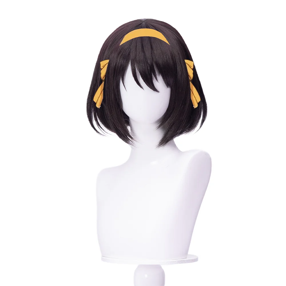 【Ready For Ship】DokiDoki Anime The Melancholy of Haruhi Suzumiya Cosplay Haruhi Suzumiya Wig Short Straight Brown Hair - Image 2