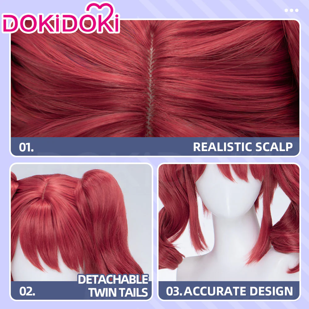DokiDoki Anime Twin Princesses of the Wonder Planet Cosplay Fine Wig Short Curly Red Pigtails Hair Fain - Image 4