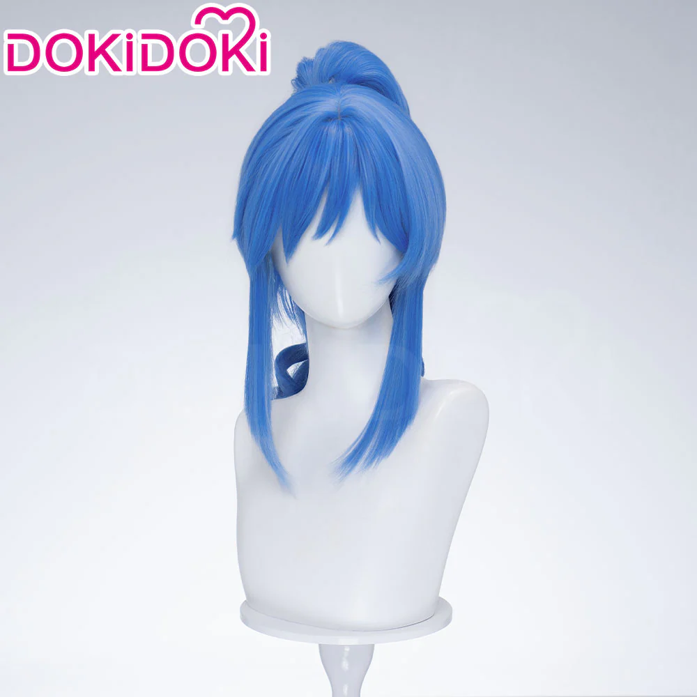DokiDoki Anime Twin Princesses of the Wonder Planet Cosplay Rein Wig Short Curly Blue High Ponytail Hair - Image 2
