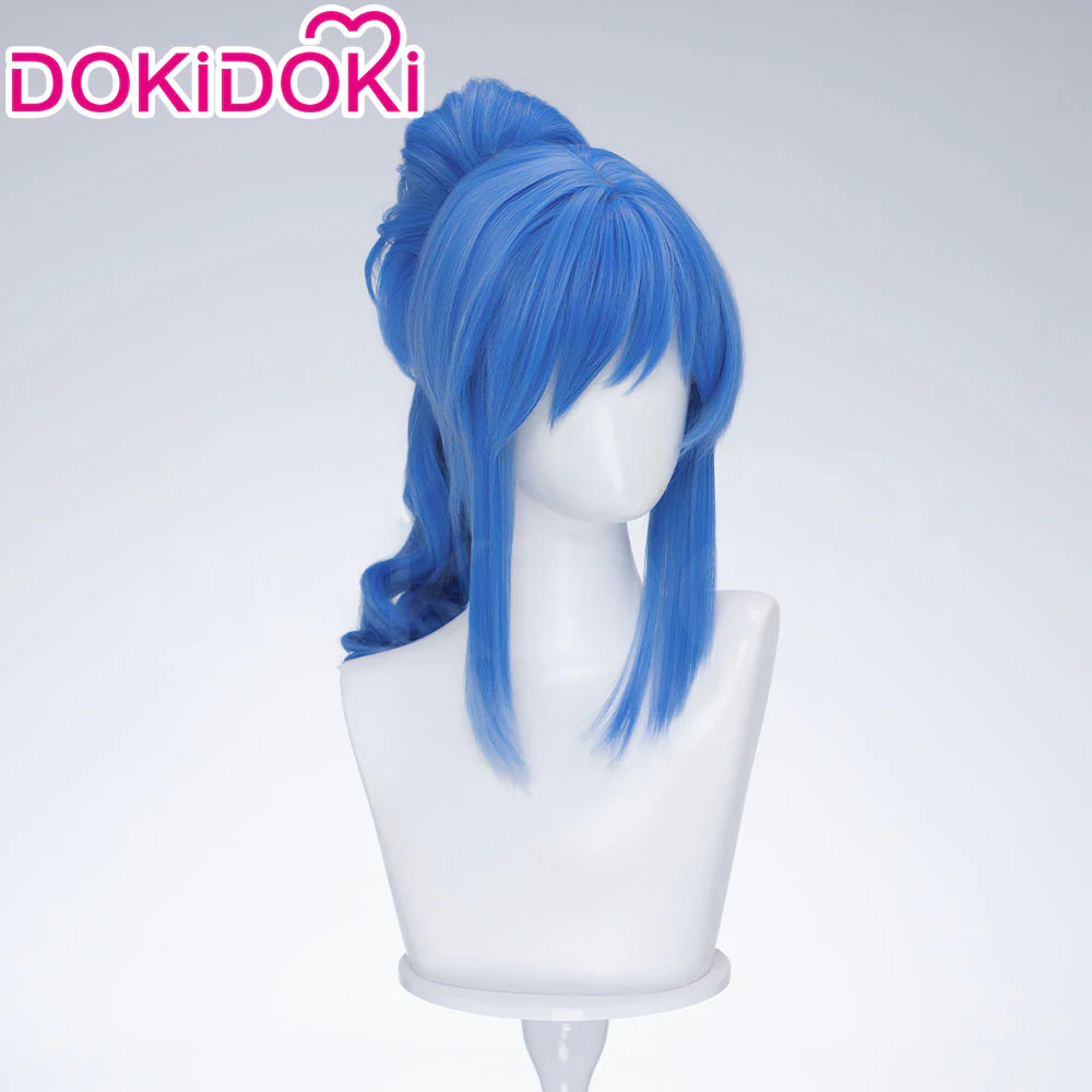 DokiDoki Anime Twin Princesses of the Wonder Planet Cosplay Rein Wig Short Curly Blue High Ponytail Hair - Image 3