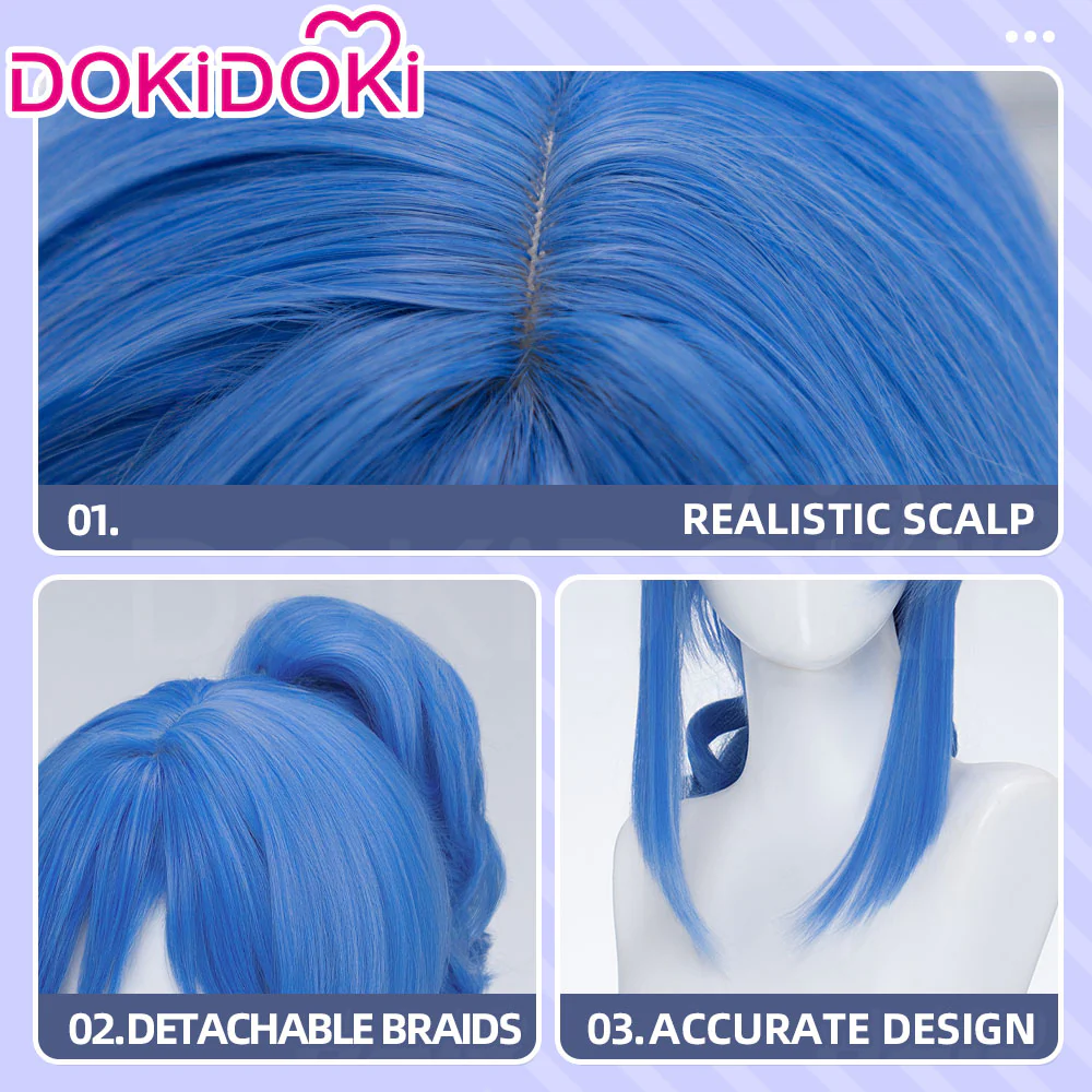 DokiDoki Anime Twin Princesses of the Wonder Planet Cosplay Rein Wig Short Curly Blue High Ponytail Hair - Image 4
