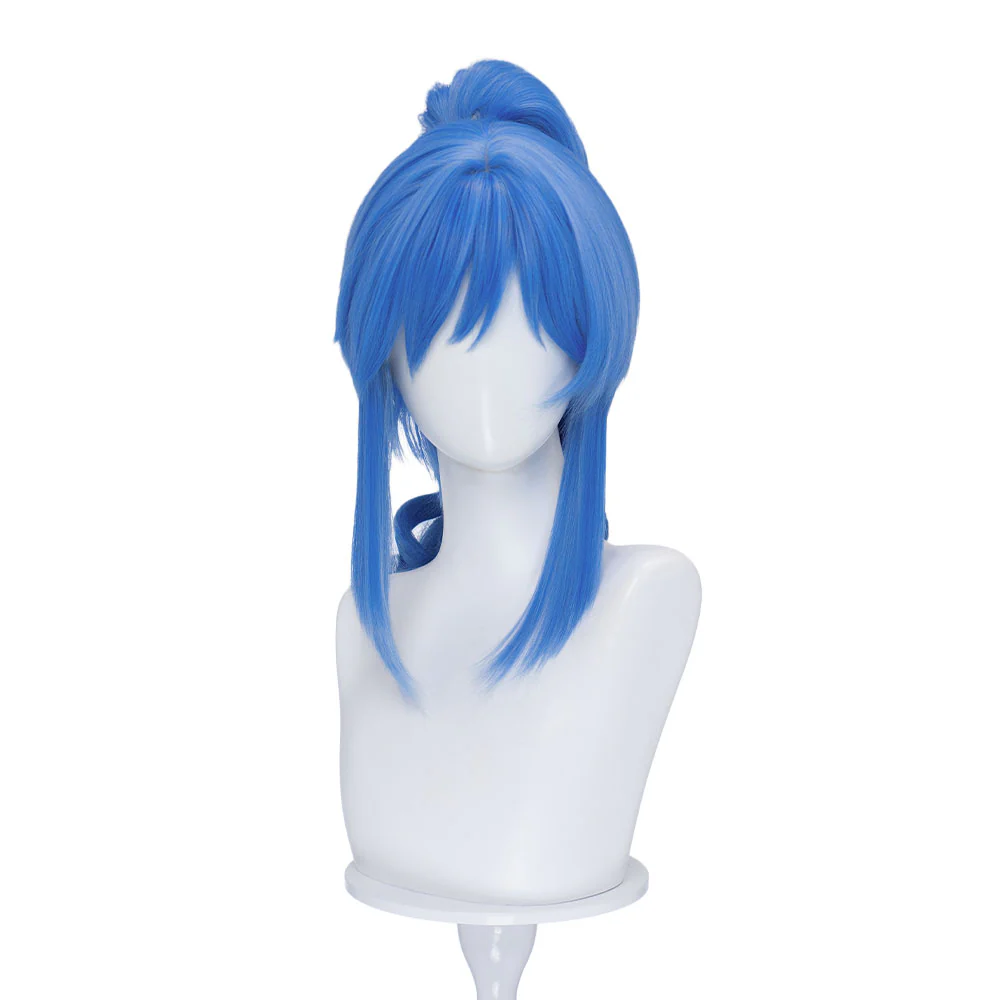 DokiDoki Anime Twin Princesses of the Wonder Planet Cosplay Rein Wig Short Curly Blue High Ponytail Hair - Image 5