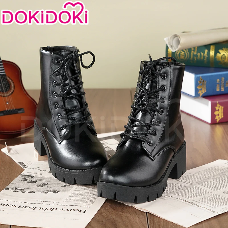 DokiDoki Black Cropped Boots Universal Version Zipper Design Mid Calf Boots