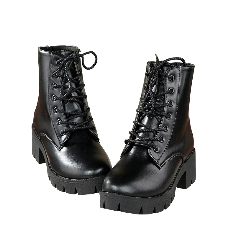 DokiDoki Black Cropped Boots Universal Version Zipper Design Mid Calf Boots - Image 7