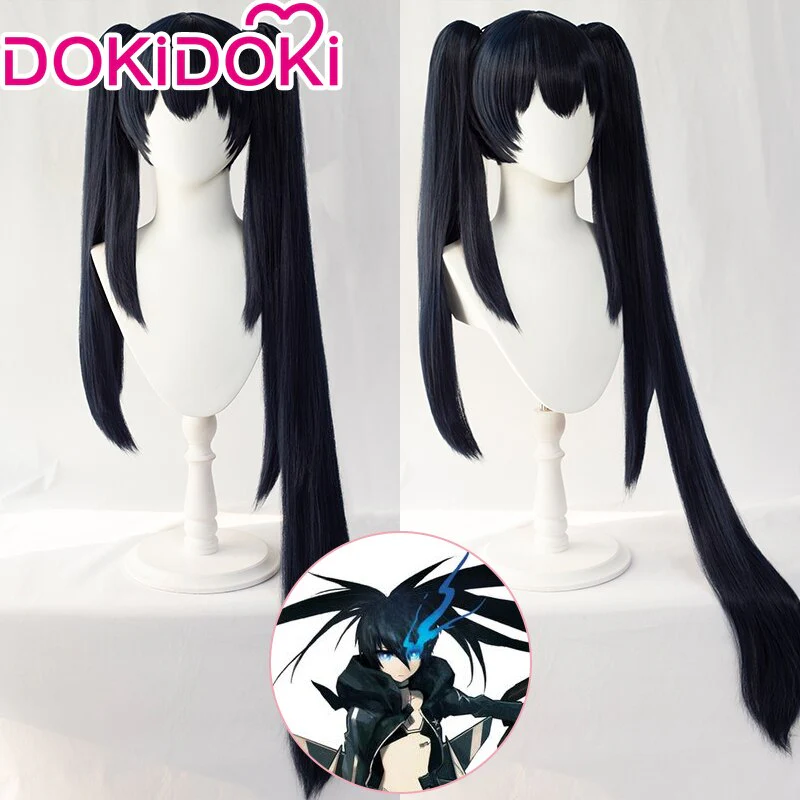 【Ready For Ship】DokiDoki Black Rock Shooter Cosplay Wig  Two Ponytails Hair Long Straight Dark Blue