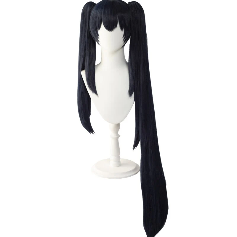 【Ready For Ship】DokiDoki Black Rock Shooter Cosplay Wig  Two Ponytails Hair Long Straight Dark Blue - Image 5