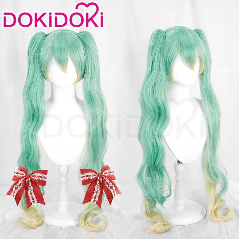【Wig Ready For Ship】DokiDoki Cosplay Wig Long Curly Green Wig Strawberry 15th anniversary/ Bow Knot
