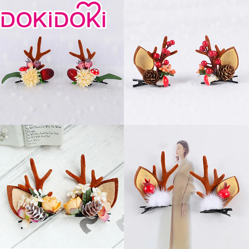 DokiDoki Cosplay Deer Ear Headwear Cute Headband Christmas Antlers Clip Flower Hairpin - Image 3