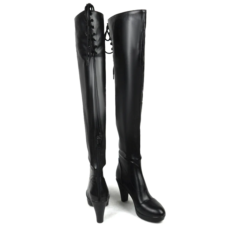 【Partially Ready For Ship】DokiDoki Cosplay Game Cosplay Shoes Black Knee-High Boots - Image 3