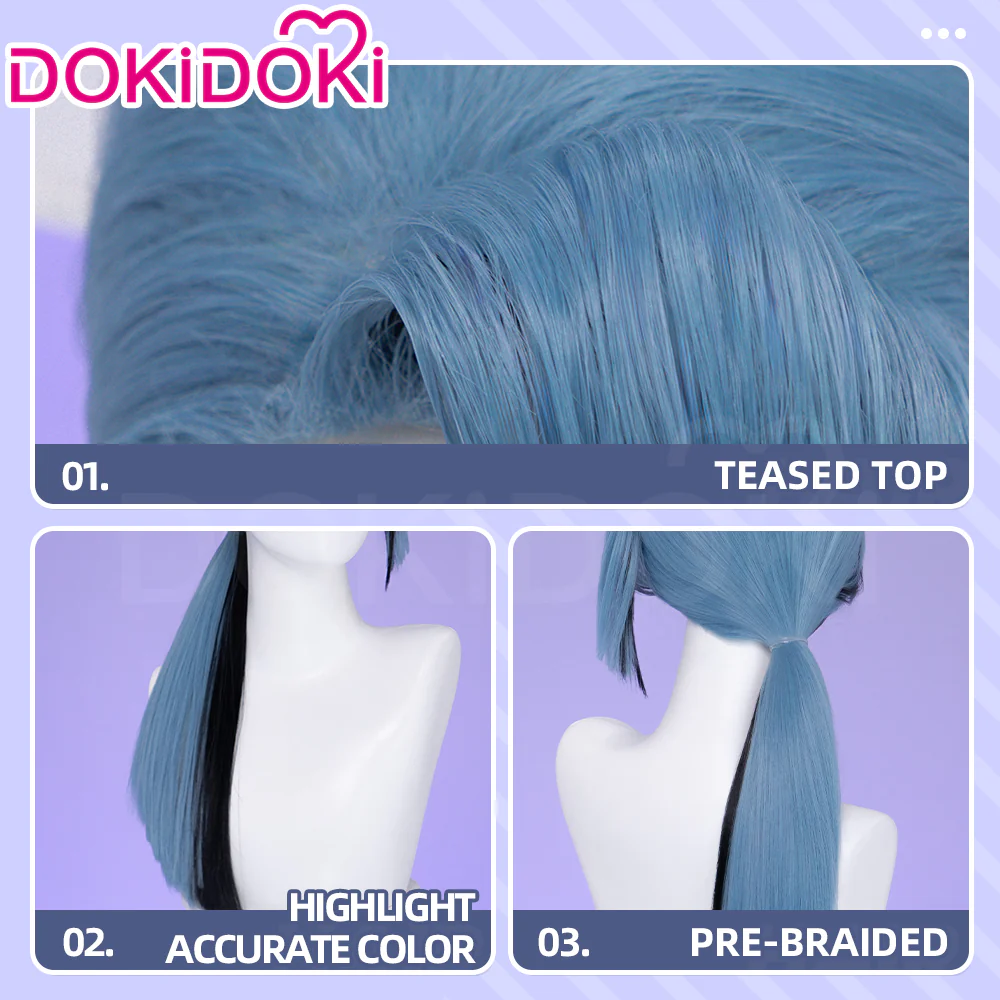 DokiDoki Cosplay Wig Long Blue Black Hair - Image 4